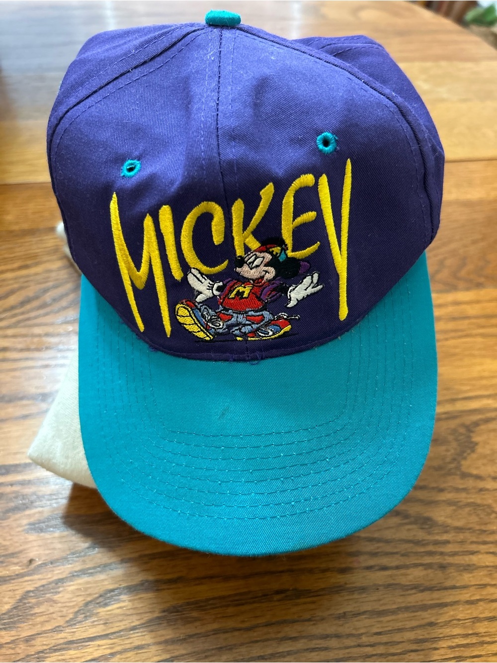 Vintage Disney Mickey Embroidered Two-Tone Purple and Teal Snapback Hat